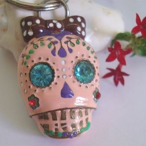 Sugar Skull Bag Charms,Pink Skeleton Key Ring